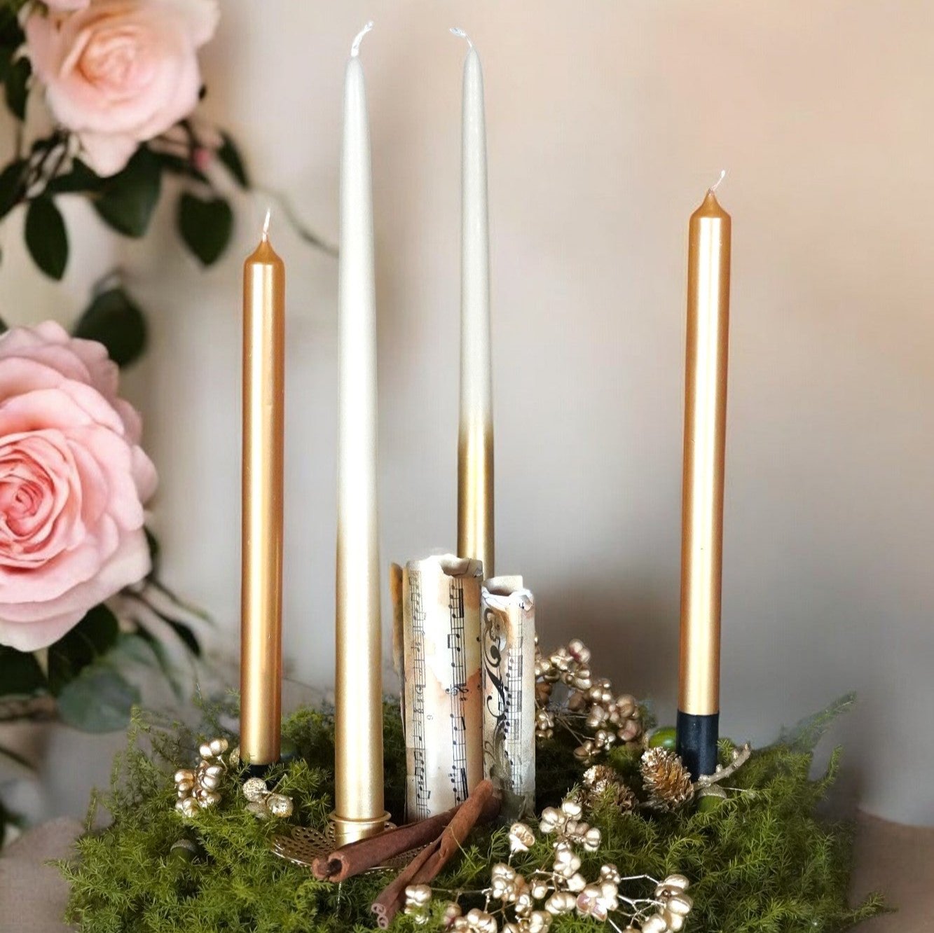 2 Stabkerzen Rose-Gold Adventskranz Weihnachten (ohne Deko) (Kopie)