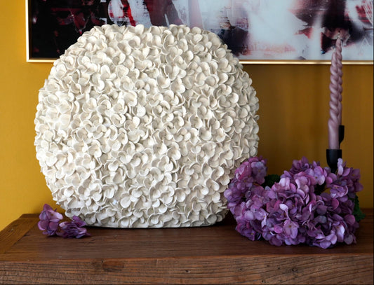 XL Vase PHYLIA | 3D Vase | Flache Vase | Dekovase | Blumenvase Groß Creme