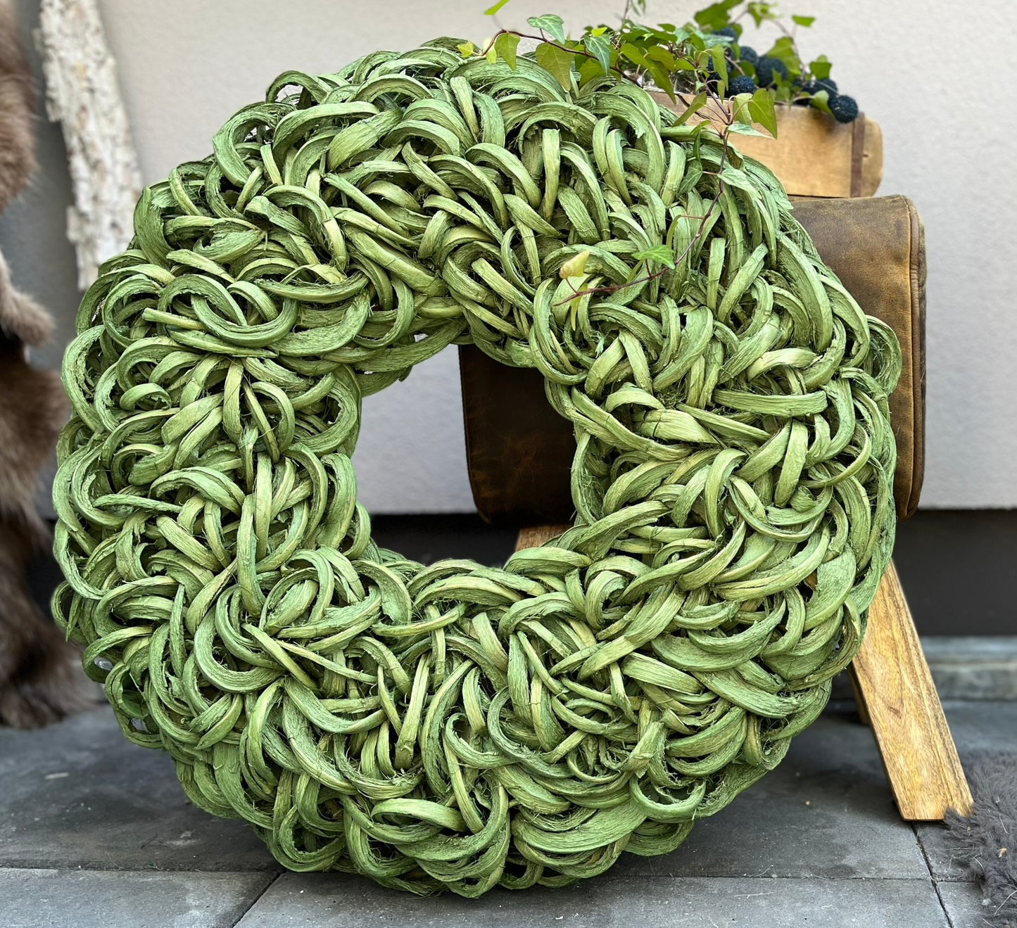 Grüner Türkranz Kokos-Wandkranz 55 cm Durchmesser, Kranz mit Aufhängung