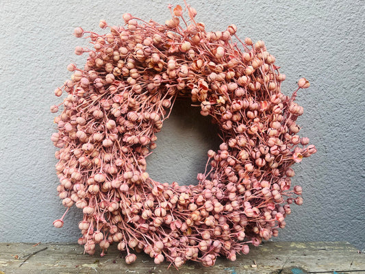 Handgebundener Flachs-Kranz in Pink mit 28 cm Durchmesser