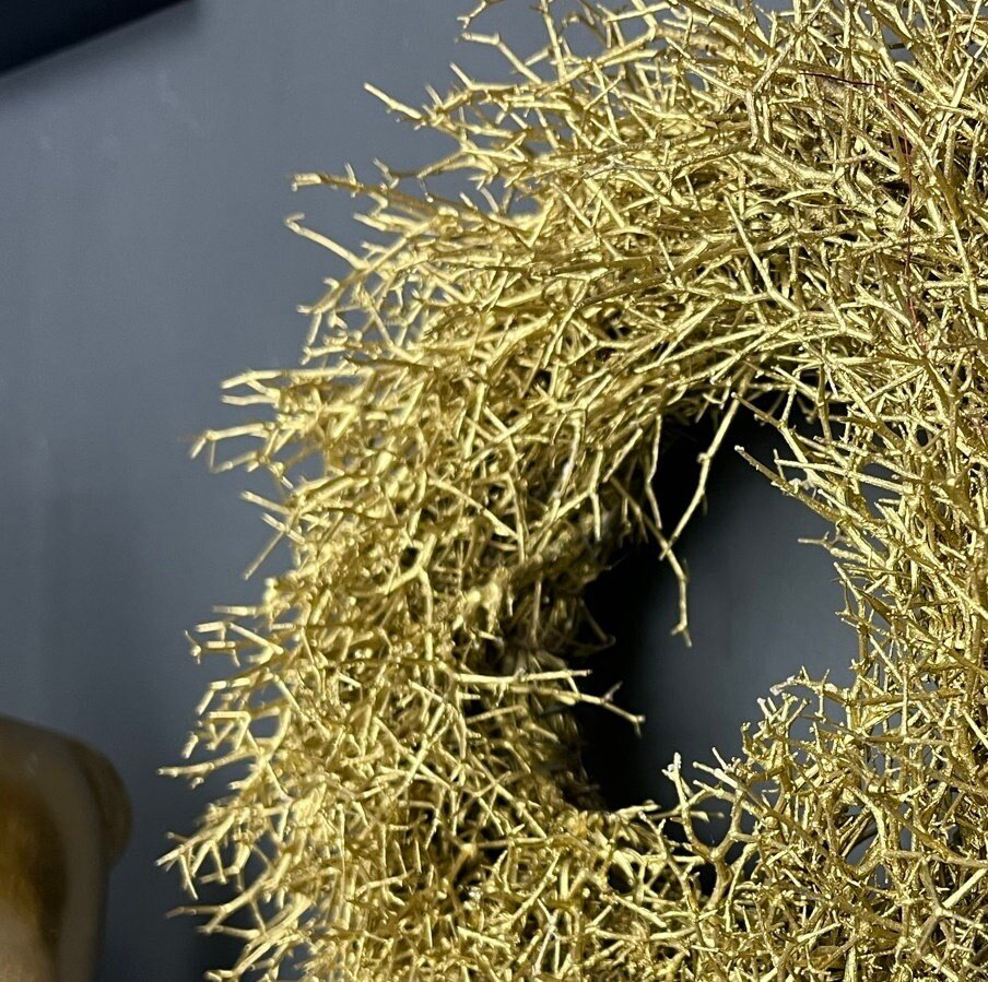 Eleganter Wandkranz Türkranz Adventskranz Weihnachtskranz , Gold, Asparagus-Kranz 25 cm Durchmesser - Kranzshop